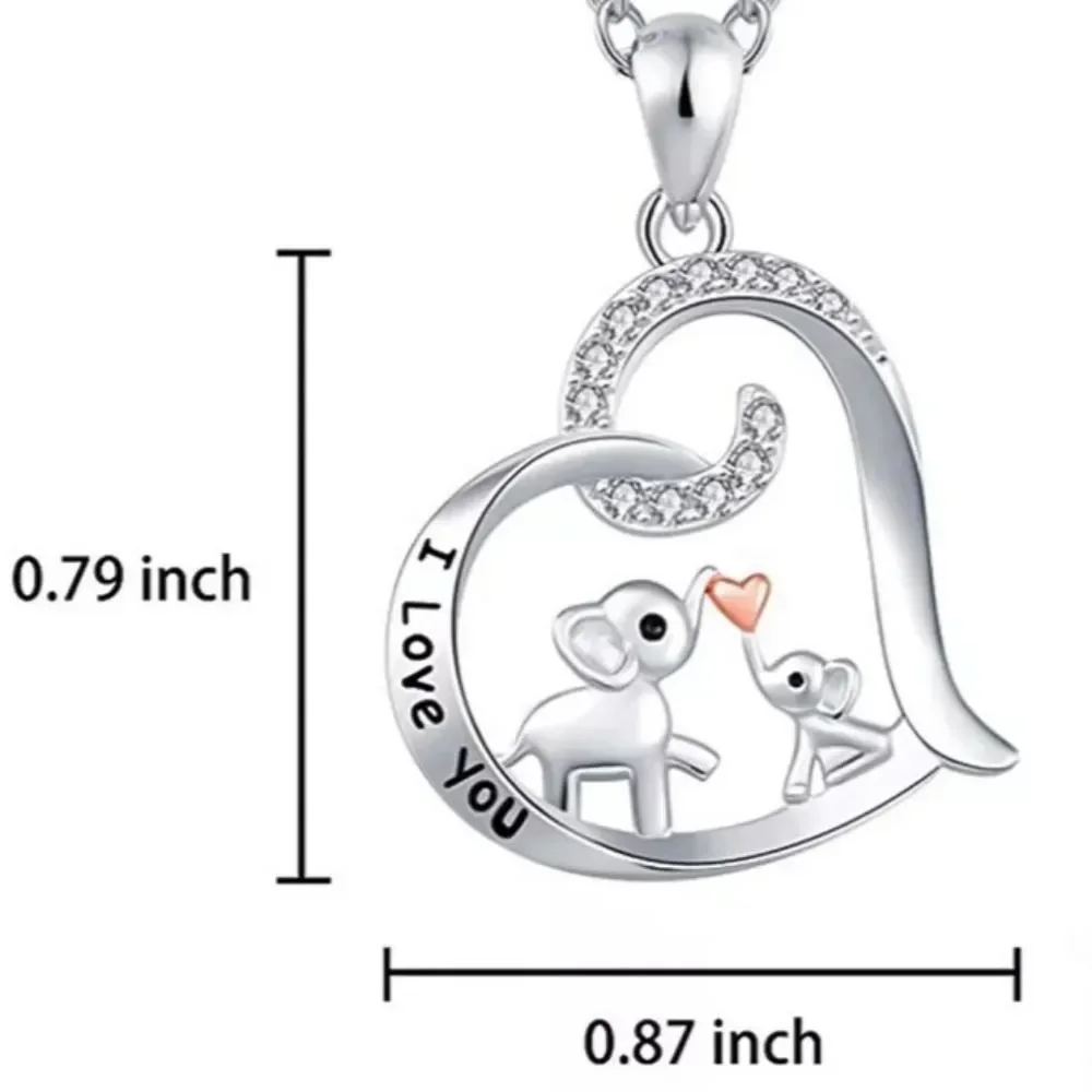 Baby & Mama Elephant Necklace Heart Love New Mother's Day Gift - Picture 3 of 4